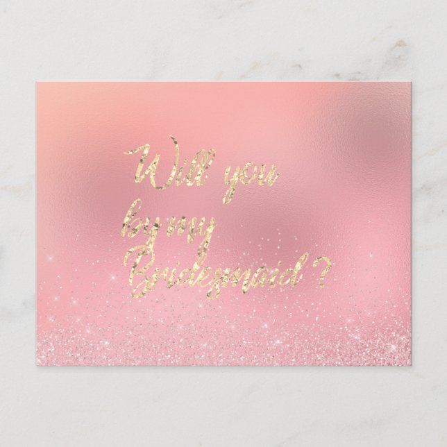 Invitation Carte Postale Serez-Vous Ma Rose D'Accueil Pink Gold Spark (Devant)