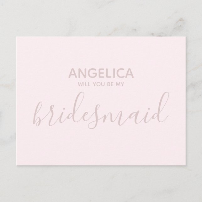 Invitation Carte Postale Serez-vous ma serveuse d'accueil simple rose paste (Devant)