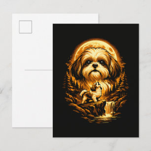 Invitation Carte Postale Shih Tzu hurlant à la Lune Chien drôle