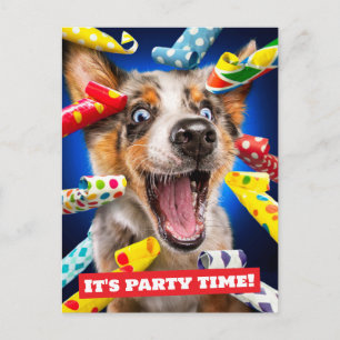 Invitation Carte Postale Sifflets pour fête de chien heureux