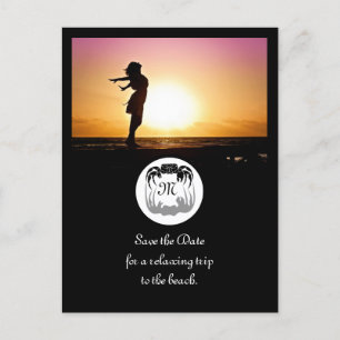 Invitation Carte Postale Silhouette du crabe fantôme et photo du monogramme
