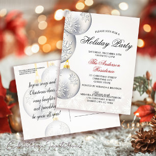 Invitation Carte Postale Silver Gold Baubles Noël Fête de Noël