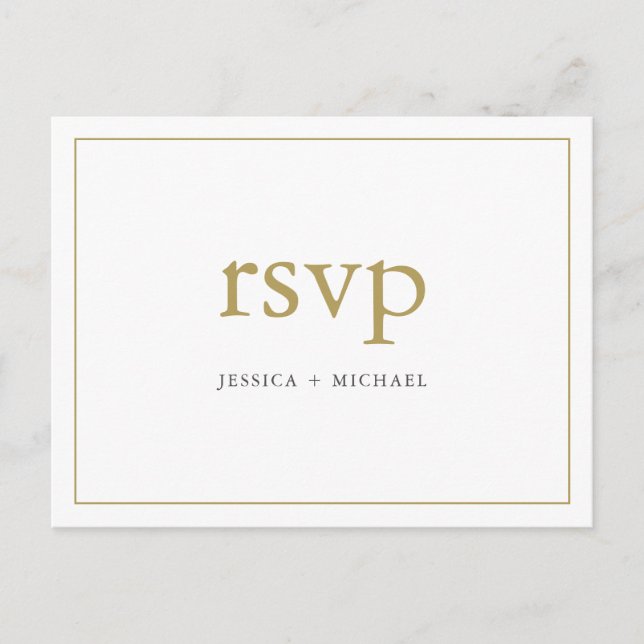 Invitation Carte Postale Simple Chic Gold et blanc mariage personnalisé RSV (Devant)
