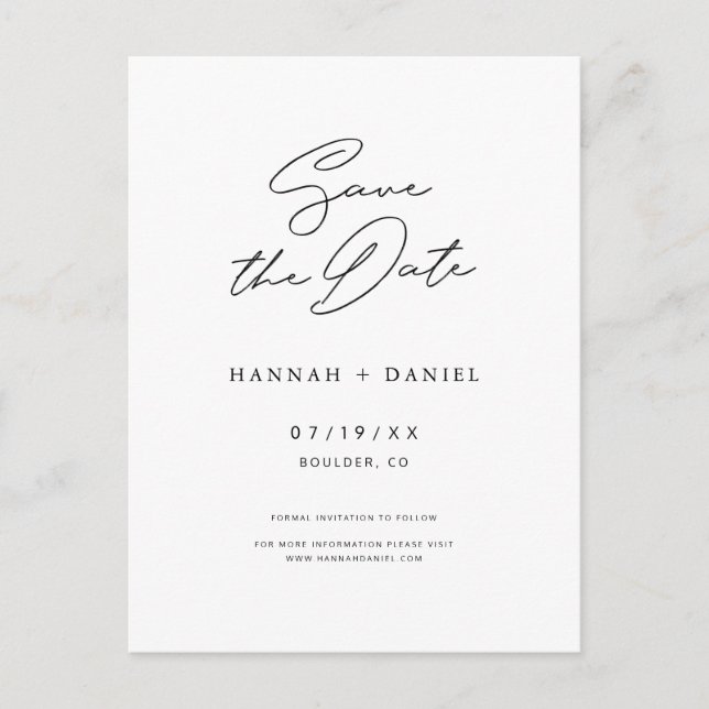 Invitation Carte Postale Simple Chic Script Wedding Enregistrer la date (Devant)