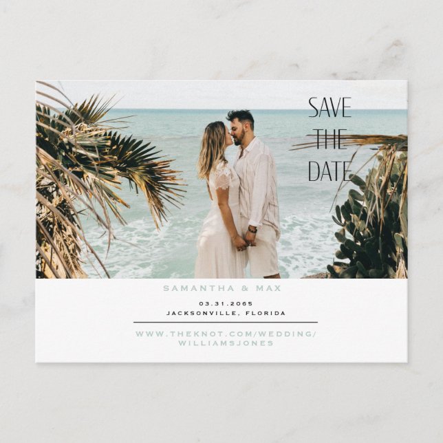 Invitation Carte Postale Simple Couple Photo Seafoam Enregistrer la date (Devant)
