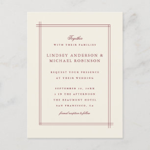 Invitation Carte Postale Simple Elegant Bourgogne & Mariage d'ivoire perlé