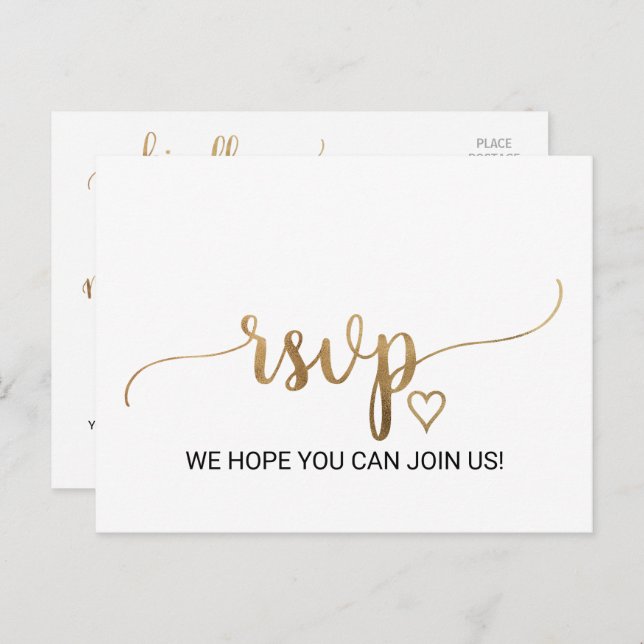 Invitation Carte Postale Simple Gold Calligraphie Demande de chanson RSVP C (Devant / Derrière)