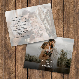 Invitation Carte Postale Simple Moderne Mariage Photo avec Superposition No