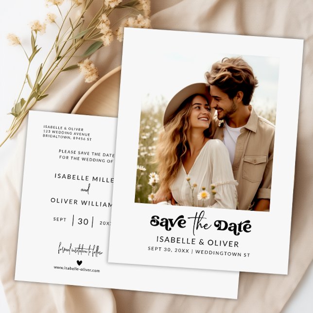 Invitation Carte Postale Simple photo moderne Mariage élégant Enregistrer l (Simple Modern Photo Elegant Wedding Save the Date Invitation Postcard)
