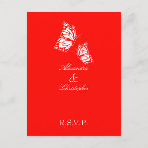 Invitation Carte Postale Simple Red Butterfly RSVP