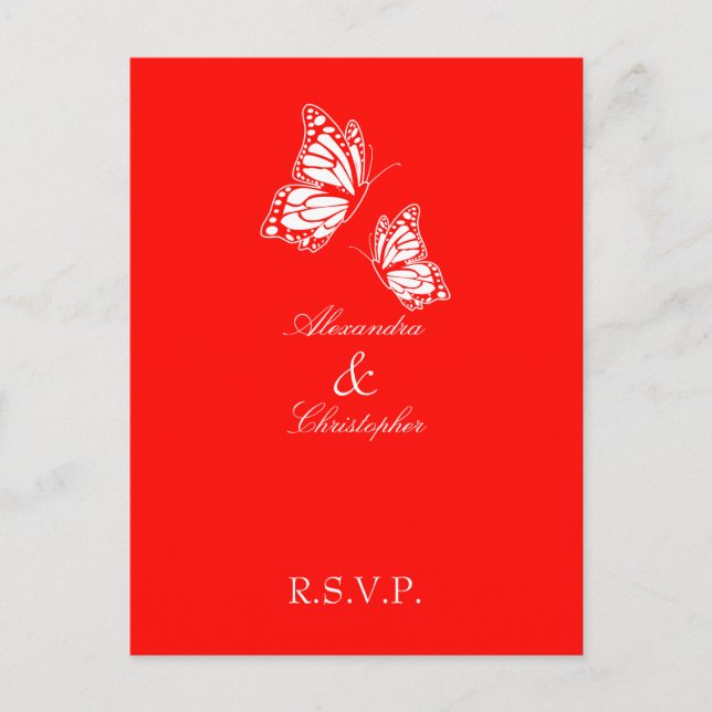 Invitation Carte Postale Simple Red Butterfly RSVP (Devant)