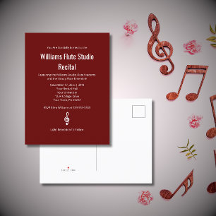 Invitation Carte Postale Simple Red Treble Clef Music Studio Considérant