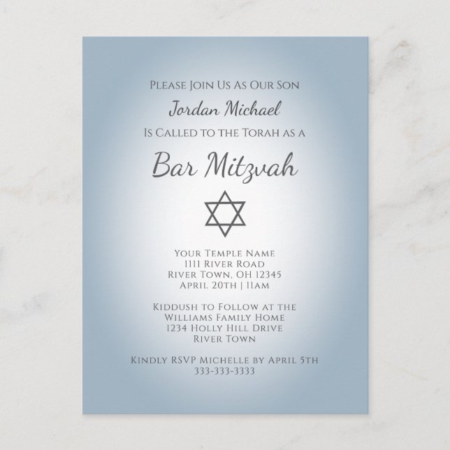 Invitation Carte Postale Simple Star of David Modern Bar Mitzvah Blue (Devant)
