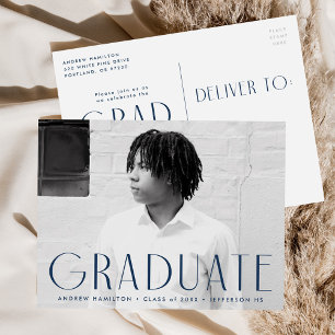 Invitation Carte Postale Simplicité moderne Marine Photo Graduation Party