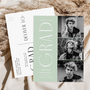 Invitation Carte Postale Simplicité moderne Mint 3 Photo Graduation Party