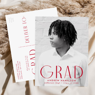 Invitation Carte Postale Simplicité moderne Red Photo Graduation Party