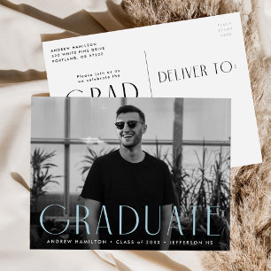 Invitation Carte Postale Simplicité moderne Sky Blue Photo Graduation Party