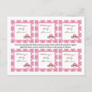 Invitation Carte Postale Singe à motifs de losanges rose de chaussette de 6