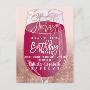 Invitation Carte Postale Sip Sip Hooray Aquarelle Dégustation de vin Annive