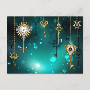 Invitation Carte Postale Skeleton Keys on Green Background