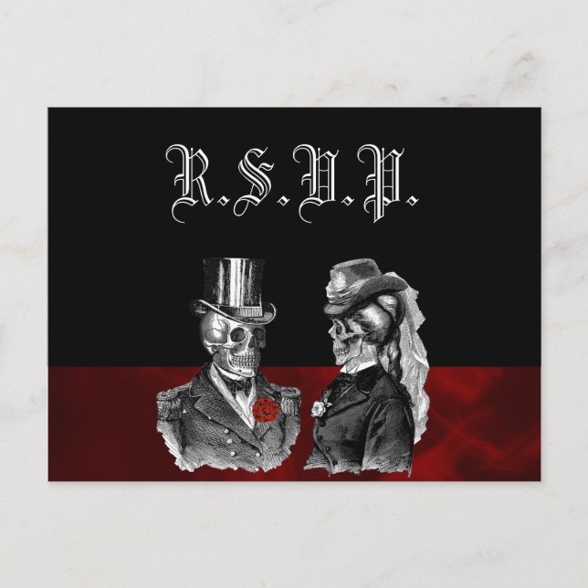Invitation Carte Postale Skeleton mariage Skuls RSVP (Devant)