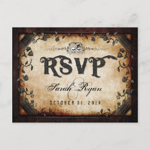 Invitation Carte Postale Skeletons d'Halloween gothiques Brown correspondan