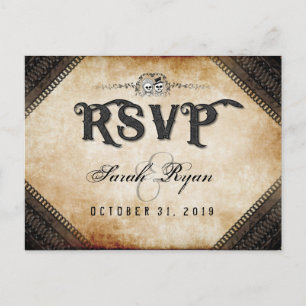 Invitation Carte Postale Skeletons d'Halloween gothiques Brown correspondan