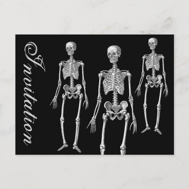 Invitation Carte Postale Skeletons sur l'invitation d'Halloween de mars (Devant)