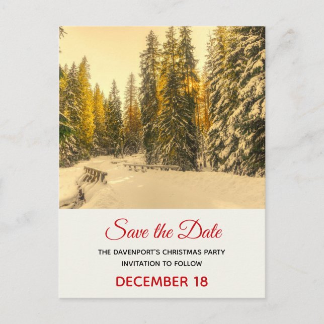 Invitation Carte Postale Snowy Winter Path with Pine Trees Enregistrer la d (Devant)