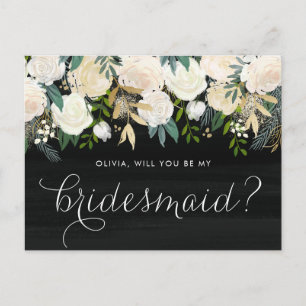 Invitation Carte Postale Soft Ivory Floral Garland Rustic Be My Bridesmaid