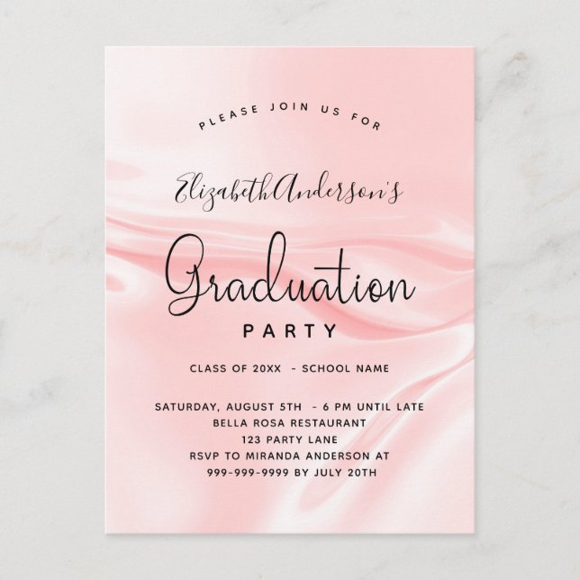 Invitation Carte Postale Soie de satin rose pâle pour la fête de graduation (Devant)