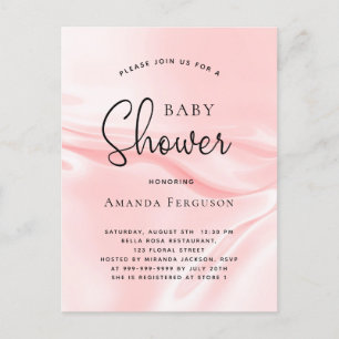 Invitation Carte Postale soie en satin rose baby shower