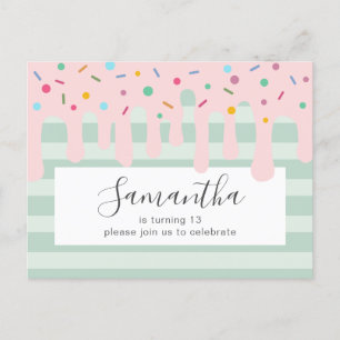Invitation Carte Postale Soirée Anniversaire avec goutte rose