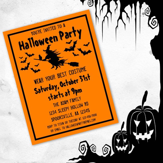 Invitation Carte Postale Soirée costumée de sorcière Halloween (Créateur téléchargé)
