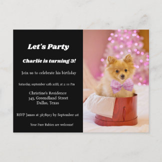Invitation Carte Postale Soirée d'anniversaire minimaliste de chiots de scr