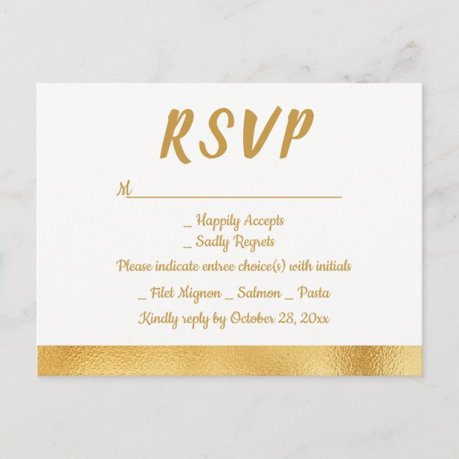 Invitation Carte Postale Soirée de mariage pour Glam RSVP Gold & White (Devant)
