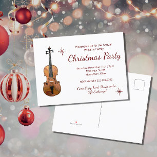 Invitation Carte Postale Soirée de Noël musicale Violon élégant