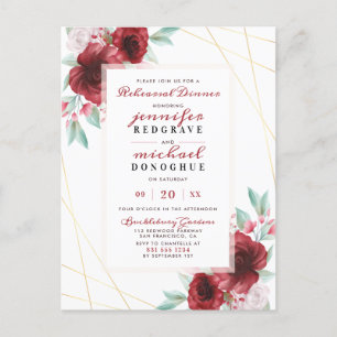 Invitation Carte Postale Soirée de répétition florale Rose Merlot Glam