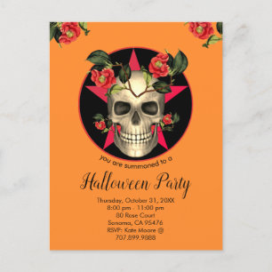 Invitation Carte Postale Soirée D'Halloween Crâne Et Fleurs
