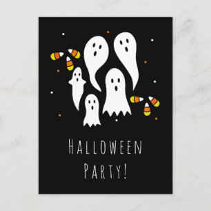 Invitation Carte Postale Soirée Halloween Fantômes & Maïs au Caramel Noir O