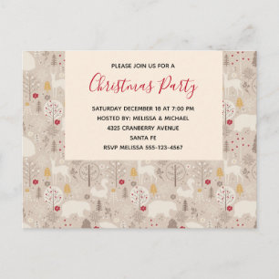 Invitation Carte Postale Soirée Motif de Noël des animaux de bois mignons