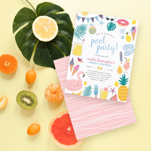 Invitation Carte Postale Soirée Sweet sixteen de la piscine