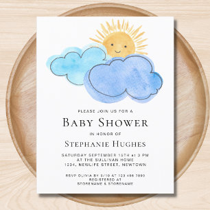 Invitation Carte Postale Soleil et nuages Baby shower du garçon