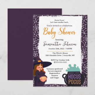 Invitation Carte Postale Sorcière Enceinte Halloween Baby shower Costume Pa