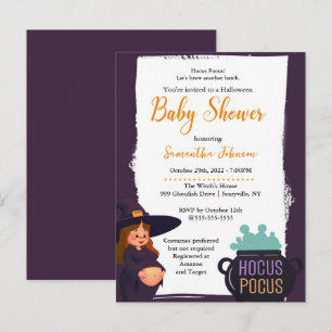 Invitation Carte Postale Sorcière Enceinte Halloween Baby shower Costume Pa