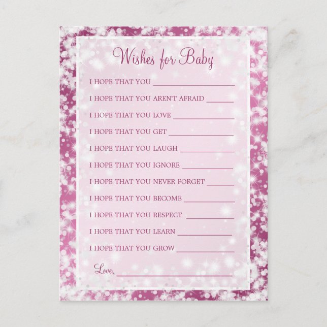 Invitation Carte Postale Souhaits Pour Baby shower Hiver Étincelle Rose (Devant)