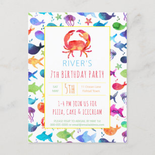 Invitation Carte Postale Sous la mer Rainbow Fish Birthday Baby shower