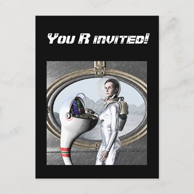 Invitation Carte Postale Spacegirl vintage (Devant)
