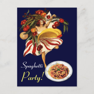 INVITATION CARTE POSTALE SPAGHETTI PARTY DANCE, CUISINE ITALIENNE ET TOMATE