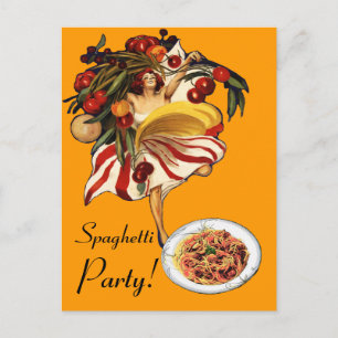 INVITATION CARTE POSTALE SPAGHETTI PARTY DANCE, CUISINE ITALIENNE ET TOMATE